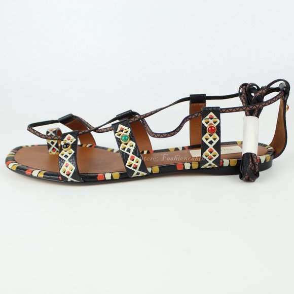 NEW VALENTINO GARAVANI Runway Sandal–Ankle Wrap Embellished Flat Gladiator Style - Picture 8 of 12